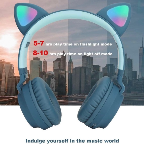 Bluetooth Earphones with Light-up Cat Ears - Blue - Picture 8 of 11